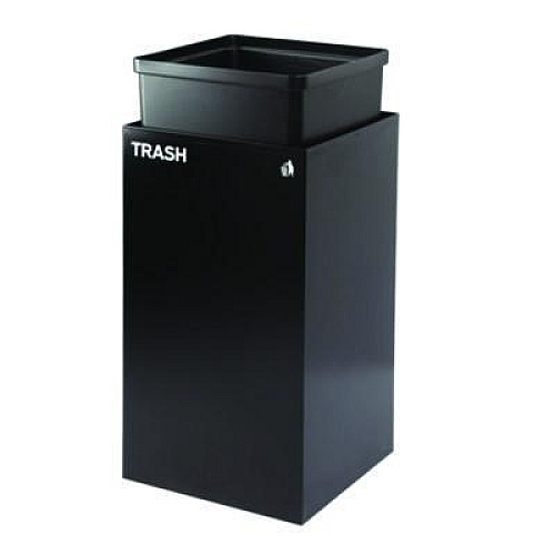 Alpine Industries 29 Gallon Trash/Recycling Cans, Steel, Blue Mixed Recycling w/Circle Lid, Green Recycling w/Mixed Lid, Black Trash w/Sq Lid (4450BLKKIT40)