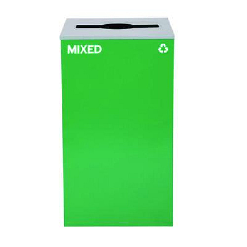 Alpine Industries 29 Gallon Trash/Recycling Cans, Steel, Blue Recycling and Green Mixed Recycling Can w/Mixed Lids, Black Trash Can w/Sq Lid (4450BLKKIT31)
