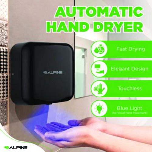 Alpine Industries Hemlock Commercial Automatic 120V Hand Dryer, 6.69 x 11.41 x 12.31, Black (ALP40010BLA)