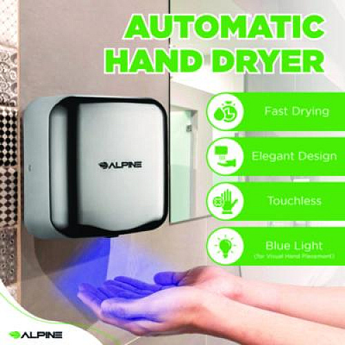 Alpine Industries Hemlock Commercial Automatic 120V Hand Dryer, 6.68 x 11.41 x 12.31, Chrome (ALP40010CHR)