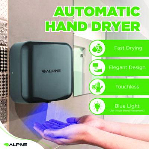 Alpine Industries Hemlock Commercial Automatic 120V Hand Dryer, 6.68 x 11.41 x 12.31, Gray (ALP40010GRY)