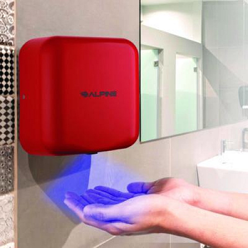 Alpine Industries Hemlock Commercial Automatic 120V Hand Dryer, 6.68 x 11.41 x 12.31, Red (ALP40010RED)