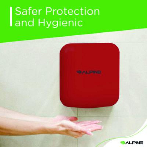 Alpine Industries Hemlock Commercial Automatic 120V Hand Dryer, 6.68 x 11.41 x 12.31, Red (ALP40010RED)