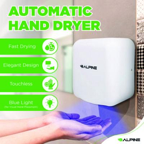 Alpine Industries Hemlock Commercial 220V Automatic Hand Dryer, 6.68 x 11.41 x 12.31, White (ALP40020WHI)