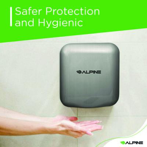 Alpine Industries Hemlock Commercial Automatic 120V Hand Dryer, 6.68 x 11.41 x 12.31, Silver (ALP40010SSB)