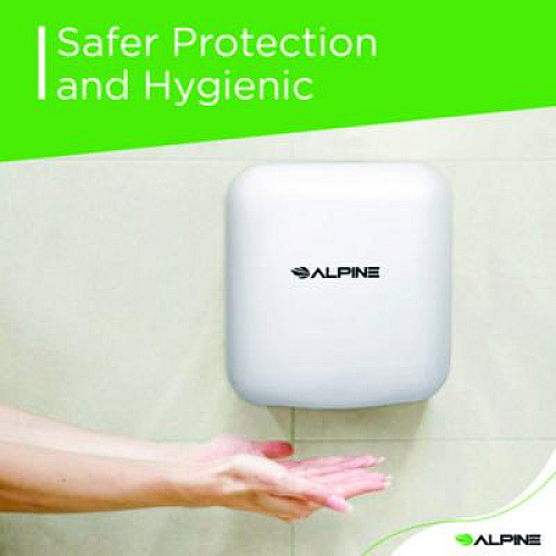 Alpine Industries Hemlock Commercial Automatic 120V Hand Dryer, 6.68 x 11.41 x 12.31, White (ALP40010WHI)