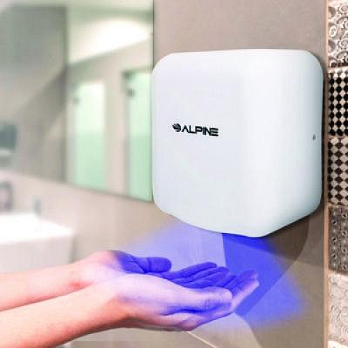 Alpine Industries Hemlock Commercial 220V Automatic Hand Dryer, 6.68 x 11.41 x 12.31, White (ALP40020WHI)