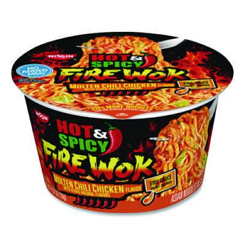 Nissin Hot and Spicy Fire Wok Molten Chili Chicken, 4.37 oz Bowl, 6/Carton (NIS19503)