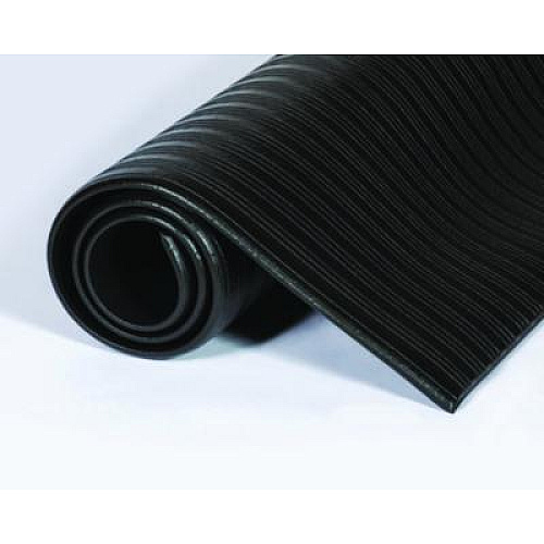 Crown Ribbed Vinyl Anti-Fatigue Mat, Rectangular, Black Ribbed Surface, 24" x 36" (FL2436BK)