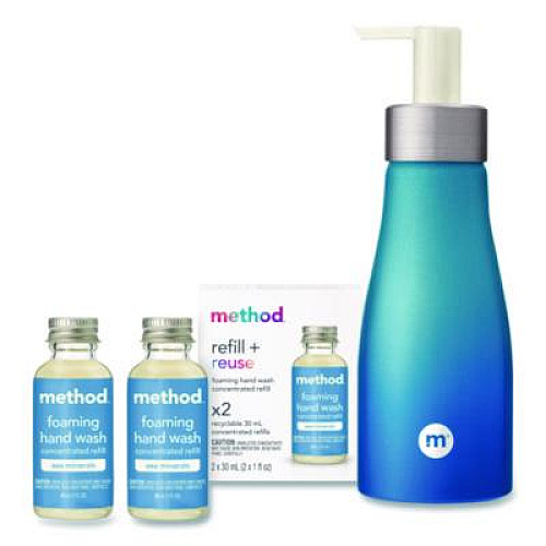 Method Refill + Reuse Foaming Hand Soap Refill Kit, Sea Minerals Scent, (2) 1 oz Refill Bottles, 10 oz Dispenser Bottle (356001)