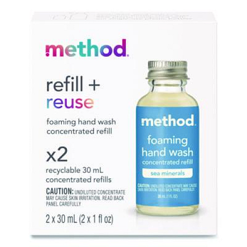 Method Refill + Reuse Foaming Hand Soap Refill, Sea Minerals Scent, 1 oz Refill Bottle, 2/Pack (356009)