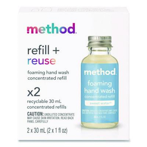 Method Refill + Reuse Foaming Hand Soap Refill, Sweet Water Scent, 1 oz Refill Bottle, 2/Pack (356011)