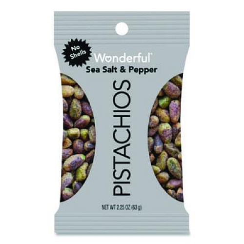 Wonderful No Shells Sea Salt and Pepper Pistachios, 2.25 oz Pack, 8/Box (PAR70144)