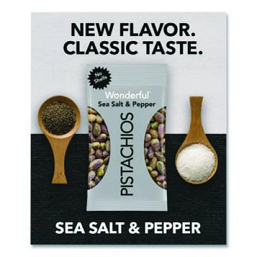 Wonderful No Shells Sea Salt and Pepper Pistachios, 2.25 oz Pack, 8/Box (PAR70144)