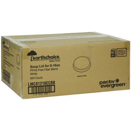 Pactiv Evergreen EarthChoice PFAS-Free Compostable Soup Cup Lid, For 8 oz to 16 oz Soup Cups, 4" Diameter, White, Sugarcane, 500/Carton (LMC81216ECBB)