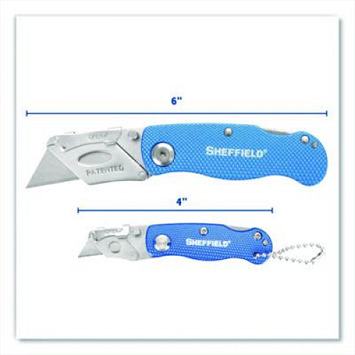 Sheffield Folding Lock Back Utility Knife Set, 1 Standard, 1 Mini, Blue (12117)