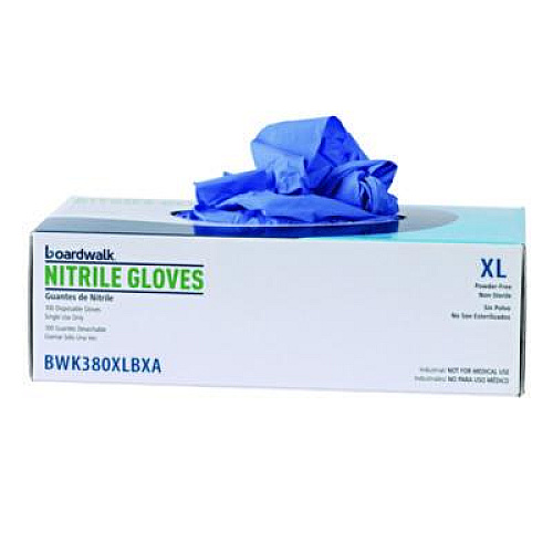 Boardwalk 380 Series Disposable General-Purpose Nitrile Gloves, Powder-Free, X-Large, 4 mil Thick, 9.5" Long, Blue, 100/Box (380XLBXA)