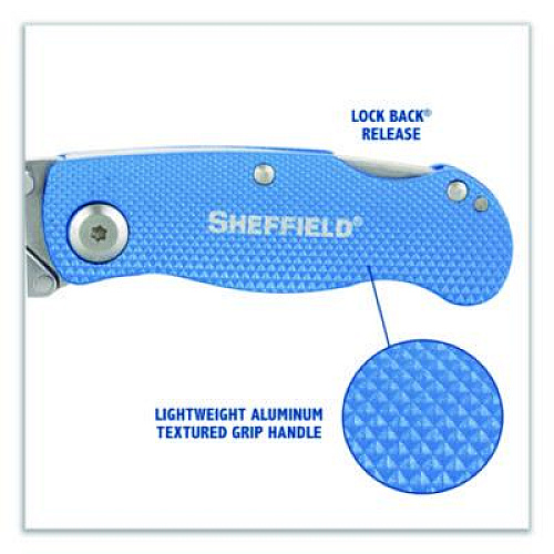 Sheffield Folding Lock Back Utility Knife Set, 1 Standard, 1 Mini, Blue (12117)