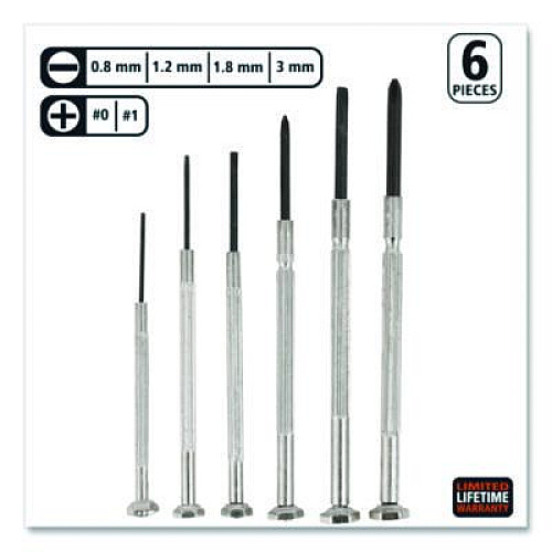 Great Neck Precision Screwdriver Set, Six-Piece, Phillips/Slotted, Assorted Lengths, Polished Steel Handles (GP6C)