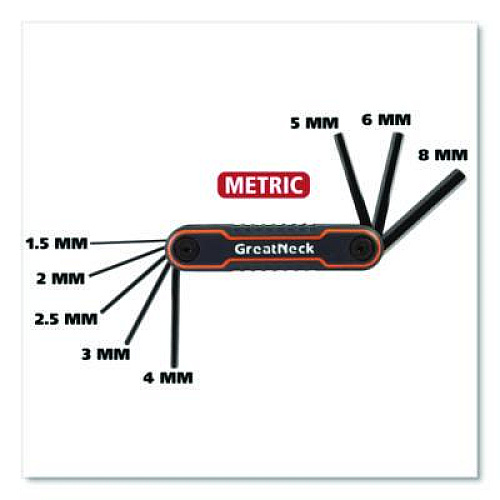 Great Neck Hex Key Fold-Up Tool Set, Two-Piece, Metric/SAE, Black-Oxide/Blue (SAE), Black-Oxide/Red (Metric) (74205)