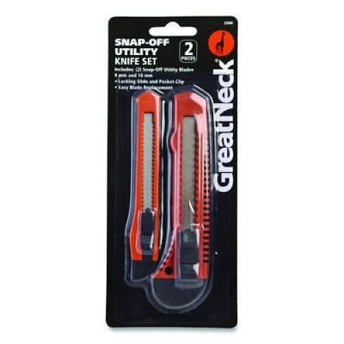 Great Neck Snap-Off Utility Knife Set, 9 mm Knife, 18 mm Knife, Orange/Black (2SBK)