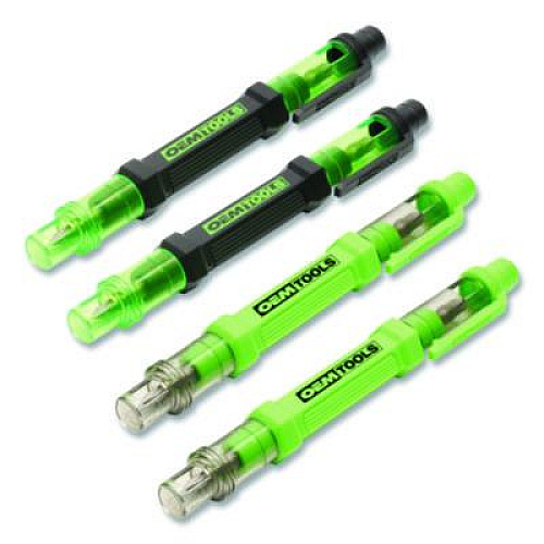 OEMTOOLS 6-Way Pen-Style Screw/Nut Driver, Phillips/Slotted Bits, Metric Sockets, 5.38" Long, Black/Green, Green/Clear, 4/Pack (22537)
