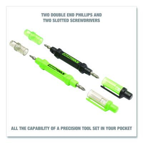 OEMTOOLS 6-Way Pen-Style Screw/Nut Driver, Phillips/Slotted Bits, Metric Sockets, 5.38" Long, Black/Green, Green/Clear, 4/Pack (22537)