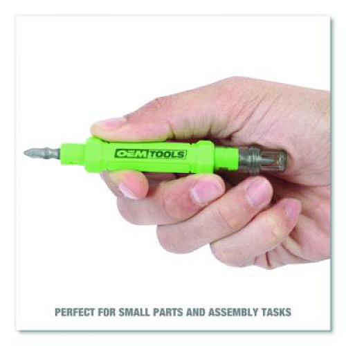 OEMTOOLS 6-Way Pen-Style Screw/Nut Driver, Phillips/Slotted Bits, Metric Sockets, 5.38" Long, Black/Green, Green/Clear, 4/Pack (22537)