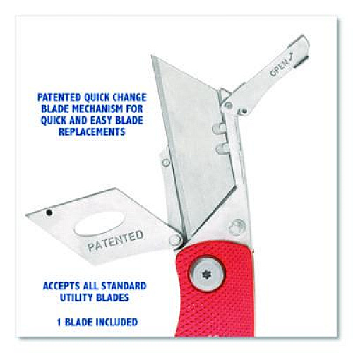 Sheffield Quick Change Lock Back Utility Knife, 1.25" Blade, 3.5" Aluminum Handle, Red (12614)