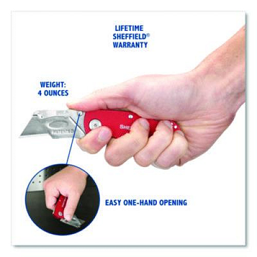 Sheffield Quick Change Lock Back Utility Knife, 1.25" Blade, 3.5" Aluminum Handle, Red (12614)