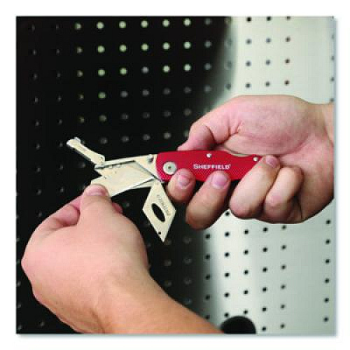 Sheffield Quick Change Lock Back Utility Knife, 1.25" Blade, 3.5" Aluminum Handle, Red (12614)