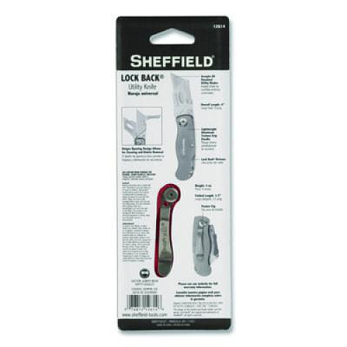 Sheffield Quick Change Lock Back Utility Knife, 1.25" Blade, 3.5" Aluminum Handle, Red (12614)