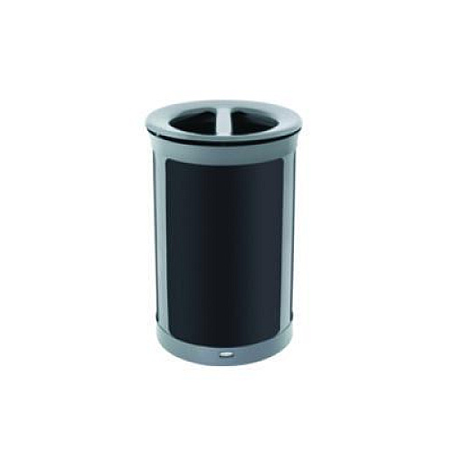 Rubbermaid Commercial ENHANCE Series Waste Receptacle, Dual Top Hole, 23 gal, Metal, Pearl Gray/Umbra Gray (2172841)