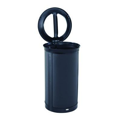 Rubbermaid Commercial ENHANCE Series Waste Receptacle, Dual Top Hole, 33 gal, Metal, Jet Black Metallic (2172848)
