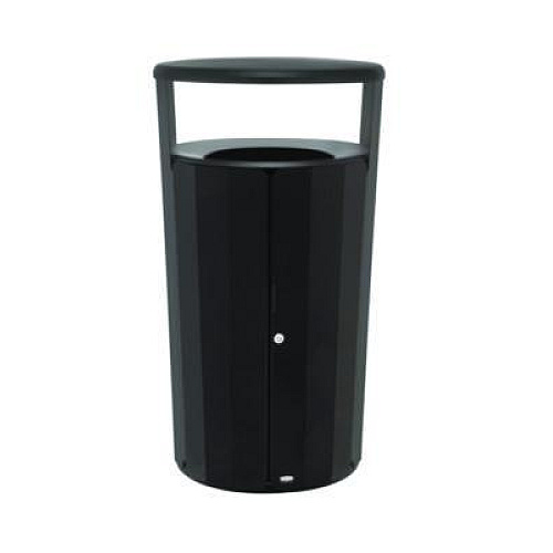 Rubbermaid Commercial RESIST Round Waste Container, 45 gal, Metal, Textured Black/Black Gloss (2184979)