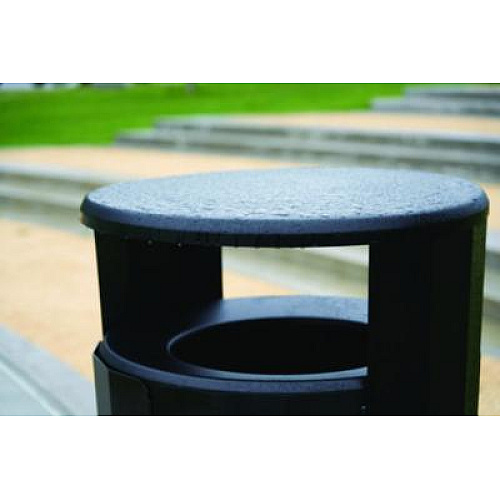 Rubbermaid Commercial RESIST Round Waste Container, 45 gal, Metal, Textured Black/Black Gloss (2184979)
