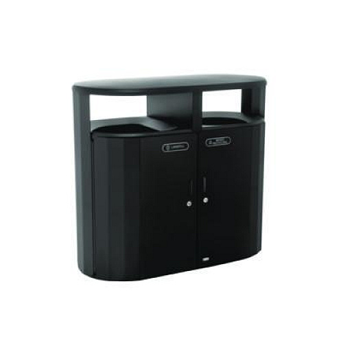 Rubbermaid Commercial RESIST Dual Stream Waste and Recycling Container, 66 gal, Metal, Textured Black/Black Gloss (2185042)