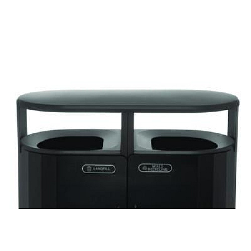 Rubbermaid Commercial RESIST Dual Stream Waste and Recycling Container, 66 gal, Metal, Textured Black/Black Gloss (2185042)