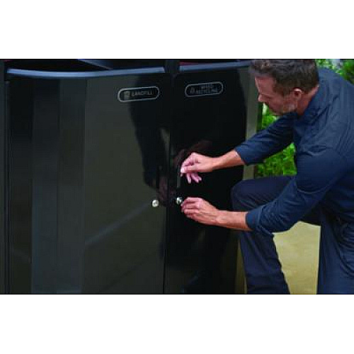 Rubbermaid Commercial RESIST Dual Stream Waste and Recycling Container, 66 gal, Metal, Textured Black/Black Gloss (2185042)