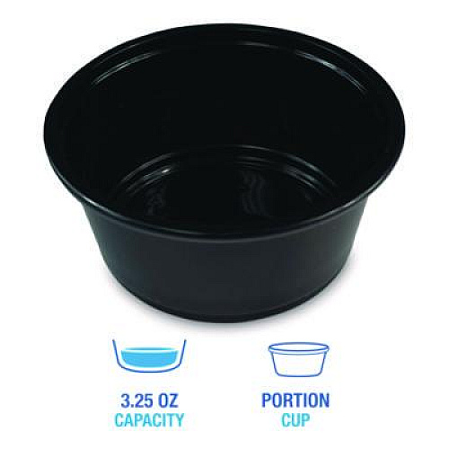Boardwalk Souffle/Portion Cups, 3.25 oz, Plastic, Black, 2,500/Carton (PRTN325BL)
