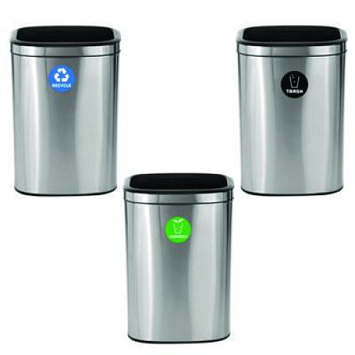 Alpine Industries 10.5 Gallon Recycle, Trash and Compost Combo Station, Brushed Stainless Steel (47040LRTCO)