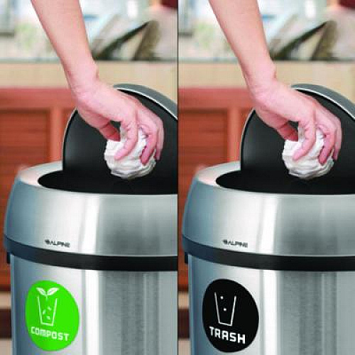 Alpine Industries 17 Gallon Stainless Steel Indoor Compost and Trash Station with Swivel Lid (47065L1COT)