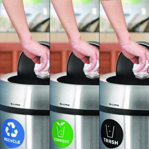 Alpine Industries 17 Gallon Stainless Steel Indoor Recycling, Trash and Compost Bins with Swivel Lid (47065L1RTCO)