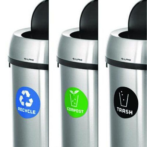 Alpine Industries 17 Gallon Stainless Steel Indoor Recycling, Trash and Compost Bins with Swivel Lid (47065L1RTCO)