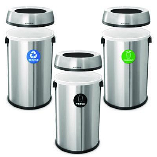 Alpine Industries 17 Gallon Stainless Steel Open Top Recycling, Trash and Compost Station (47065LRTCO)