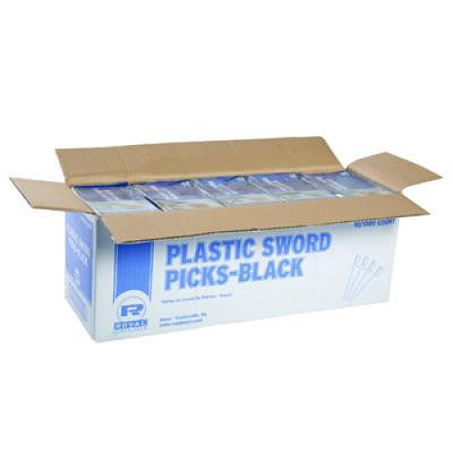 AmerCareRoyal Sword Picks, Plastic, 6", Black, 1,000/Box, 10 Boxes/Carton (RP147BK)