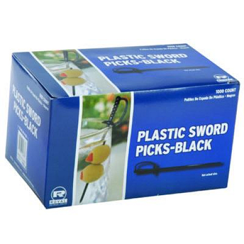 AmerCareRoyal Sword Picks, Plastic, 6", Black, 1,000/Box, 10 Boxes/Carton (RP147BK)