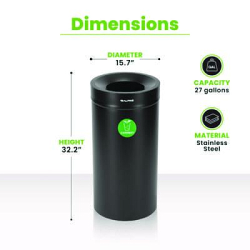 Alpine Industries 27 Gallon Black Stainless Steel Compost Can (47527BLKCO)