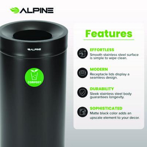 Alpine Industries 27 Gallon Black Stainless Steel Compost Bin and Trash Can (47527BLKCOT)