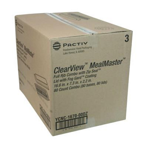 Pactiv Evergreen MealMaster Rib Container Base/Lid, 16.6 x 7.3 x 2.3, Black/Clear, Plastic, 80/Carton (YCNC167000DZ)